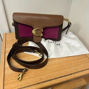 Coach Tabby 76105 Hibiscus Brown Gold Emblem Leather & Suede Purse Colorblock